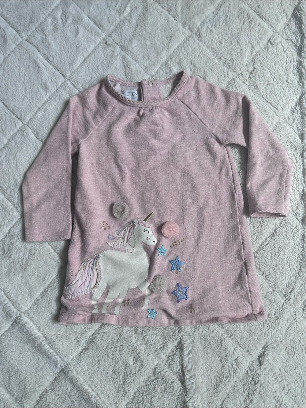 Mudpie | Pink and Cream Unicorn Raglan Dress | Size 2T - Picture 3 of 14